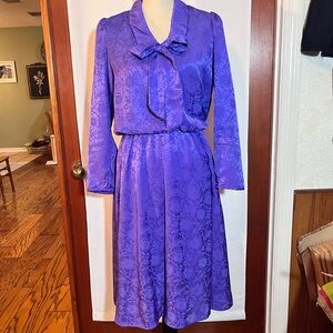 Vintage 80s Purple Bow Secretary Dress
